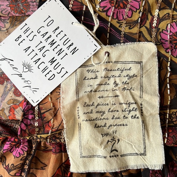 Free People Too Much To Dream Brown Pink Floral Tiered Beads Maxi NWT Size XS - Picture 12 of 14